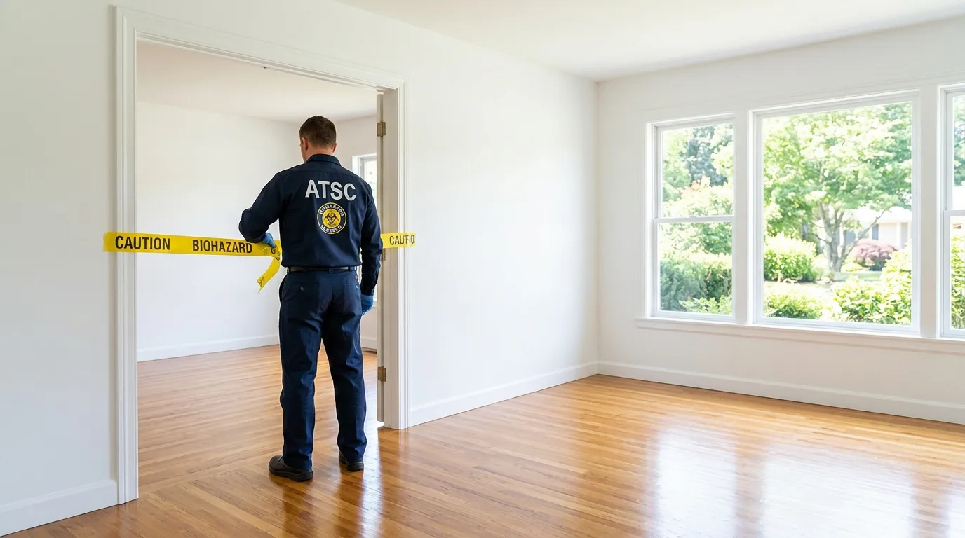 Certified biohazard cleanup crew performing Decomposition Cleanup in Wrentham